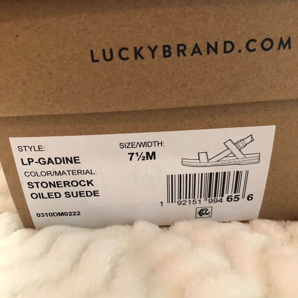 Lucky Brand Women’s "Gadine" Taupe Suede Sandals - Picture 9 of 11